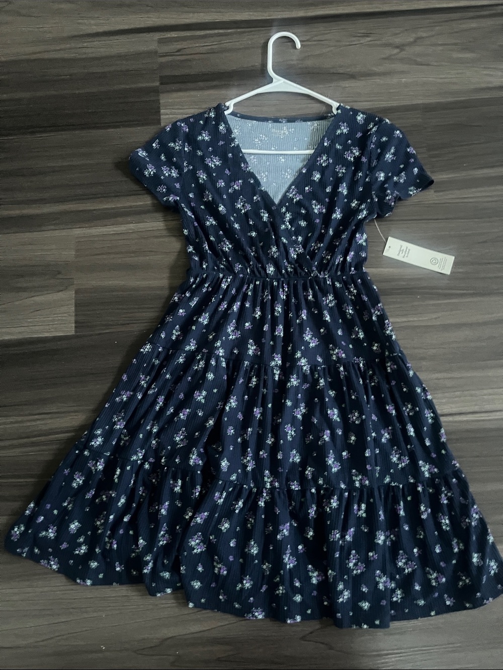 Navy Floral Tiered Midi Dress